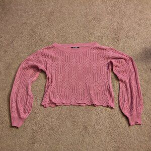 Pink Crochet Long Sleeve Blouse with Puff Sleeves